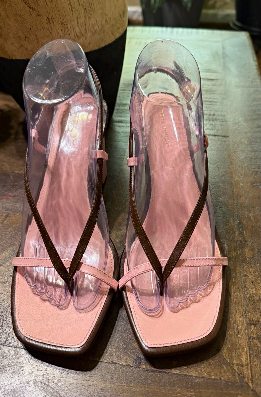 Tory Burch Pink/Brown Leather Strappy Square Toe Ankle Strap Buckle Heel US 9M