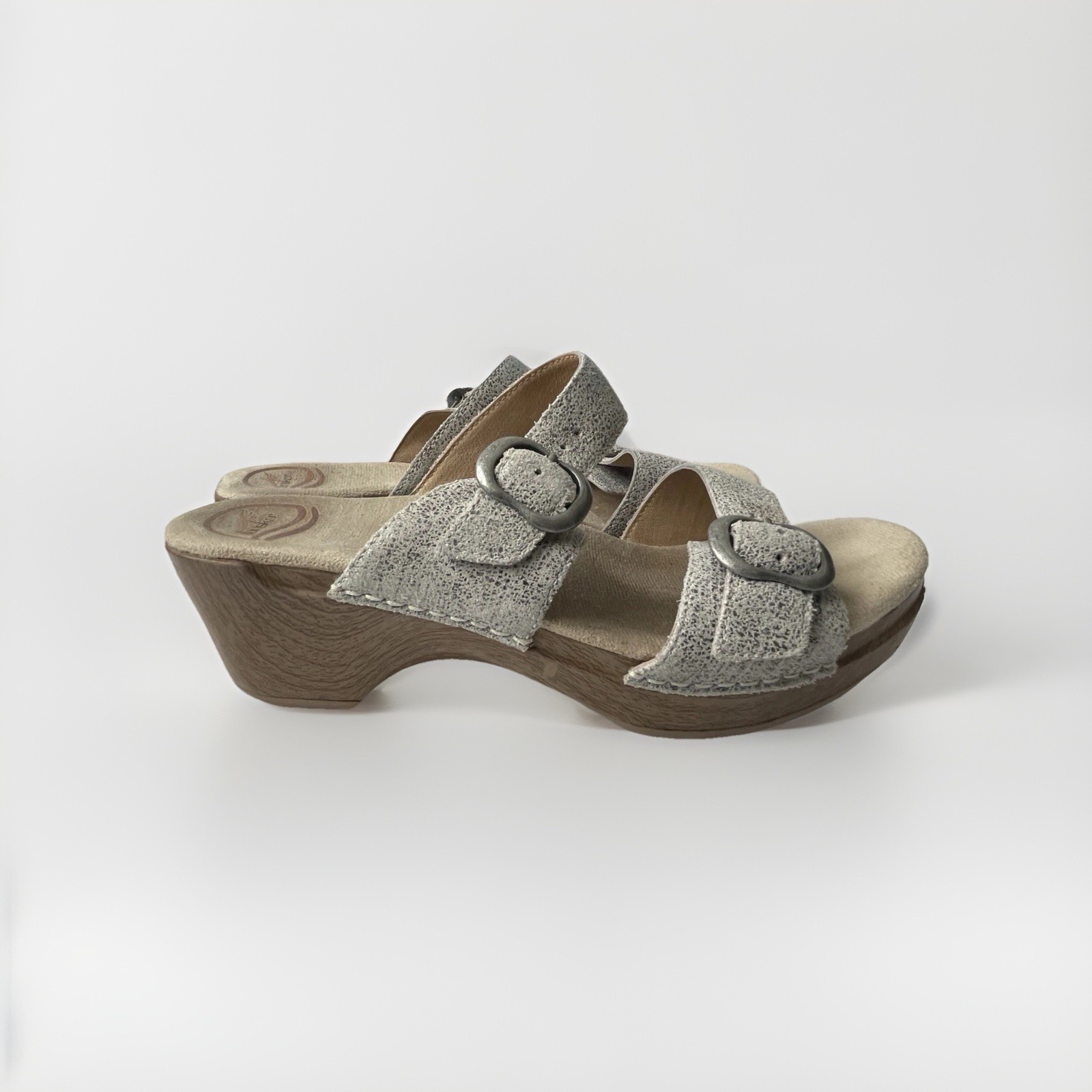 Dansko Shoes Womens Size 39/8.5 Sophie Sandals Slide Buckle Lt Gray Leather