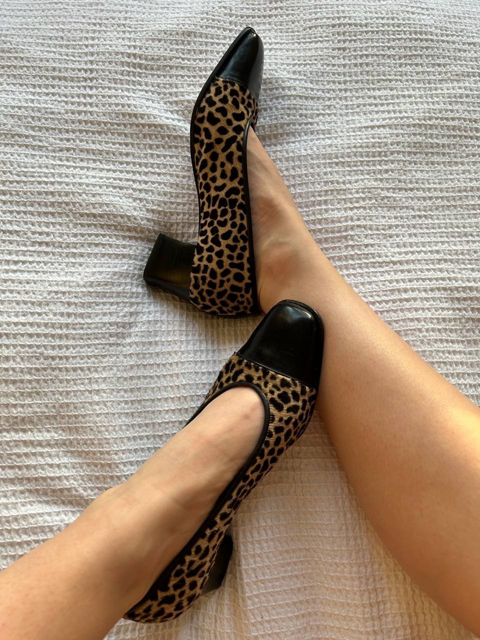 Vintage Valbrenta Leopard Pony Hair Pumps Made in Italy Block Heel EU36.5 US5.5