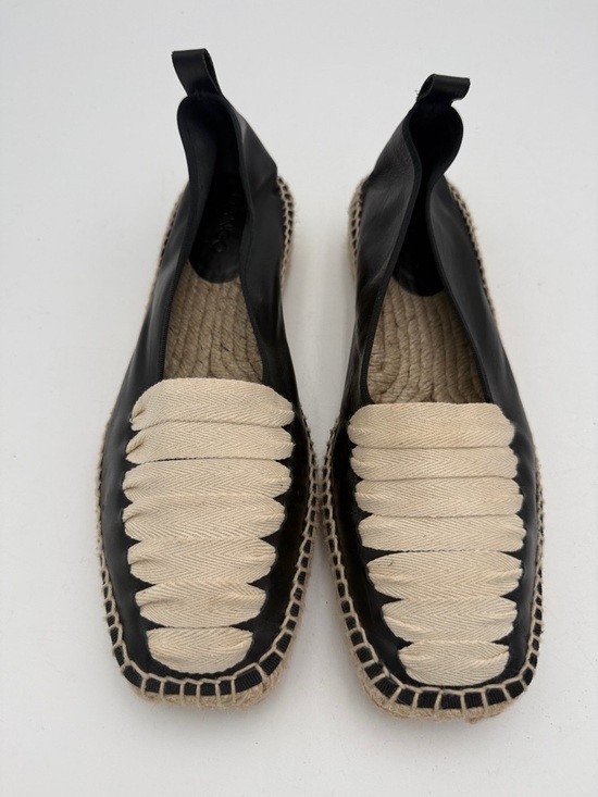 Mango Black Cream Espadrille Loafers women 7.5 leather canvas slip on vacation