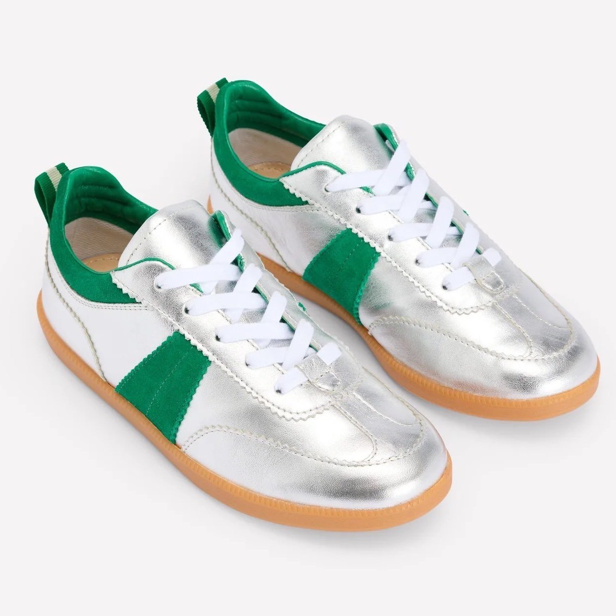 Boden Erin Tennis Trainer Sneakers Silver Green Leather Suede EU 39