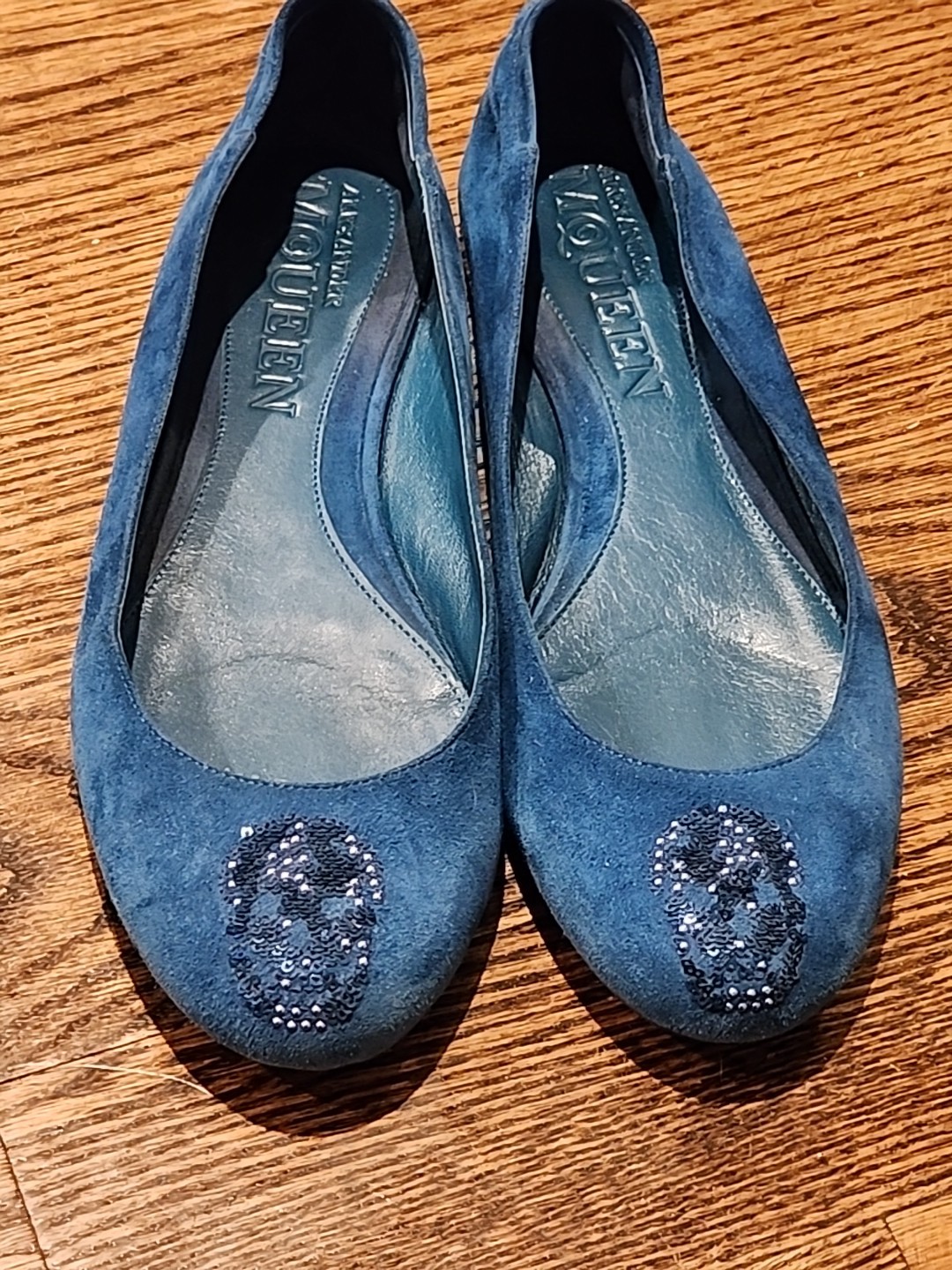 ALEXANDER MCQUEEN LIGHT BLUE SUEDE, SKELETON, LOAFERS. SIZE EU 36.5 US 6 -6.5
