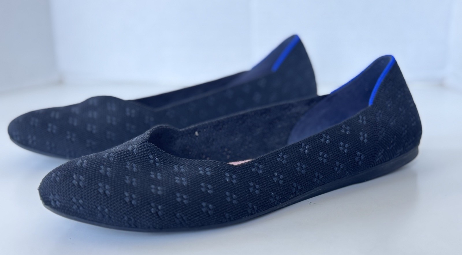 rothy’s the daily flat floral textured knit black flats shoes size 12