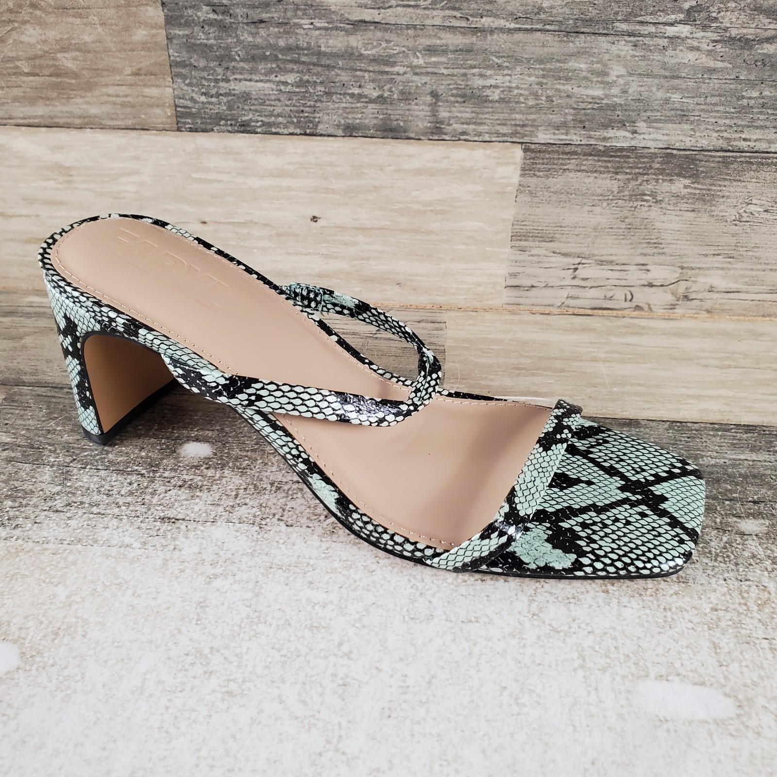 FARYL by Farylrobin Analisa Womens Sandal Sz 7.5 M Green Black Snakeskin Print