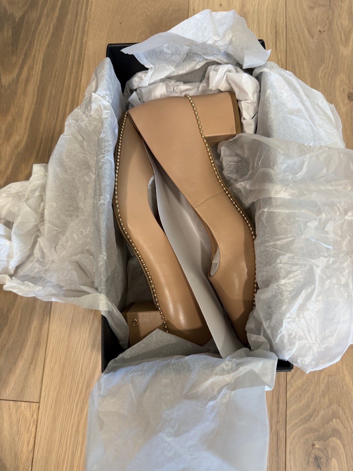 Coach Willa 45 Leather Studded Pump Beechwood Nude 7 B New In Box