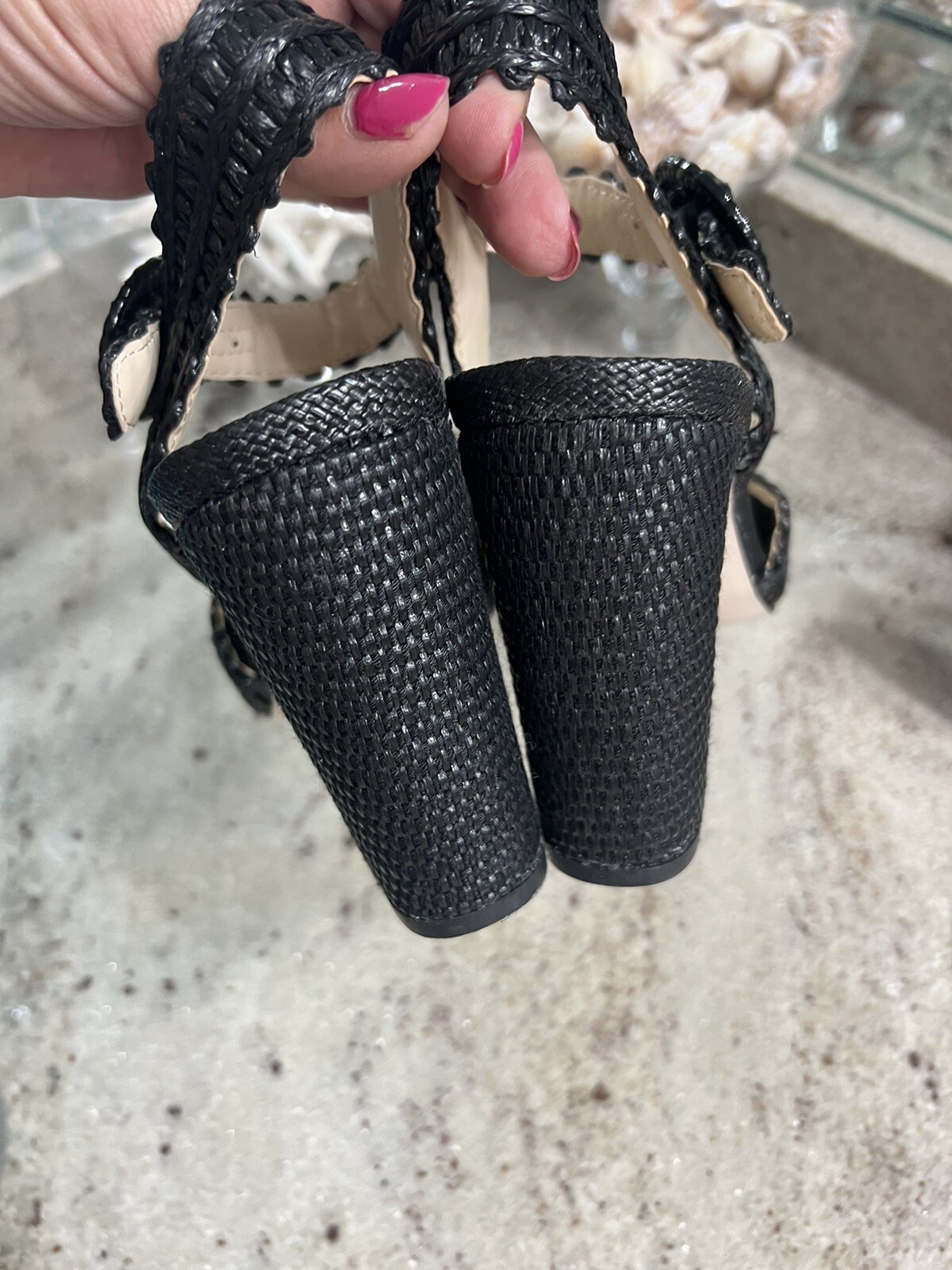 Jessica Simpson Ashtyn Women Shoes Woven raffia Sandal Dress Black Sz 9 M New