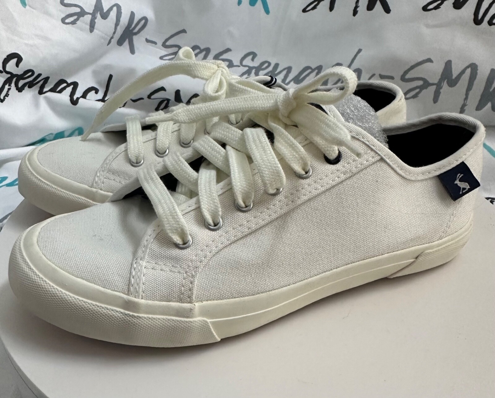 Women Joules USA White Organic Coast Pump Lace Up Sneakers Size US 6 Euro 37 NEW