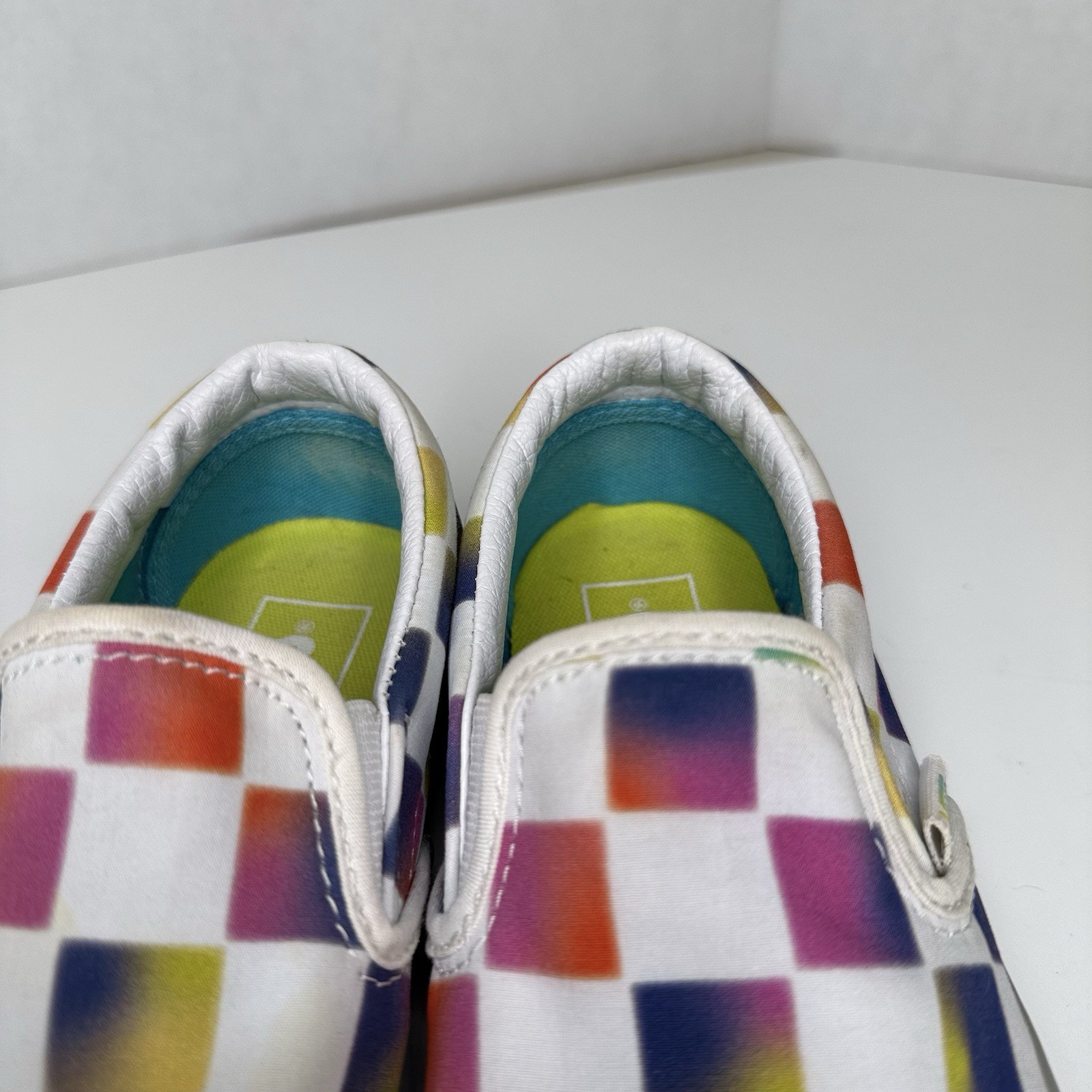 Vans Classic Slip-On «Cultivate Care» Rainbow Checks Men Sz 5.5 Women Sz 7