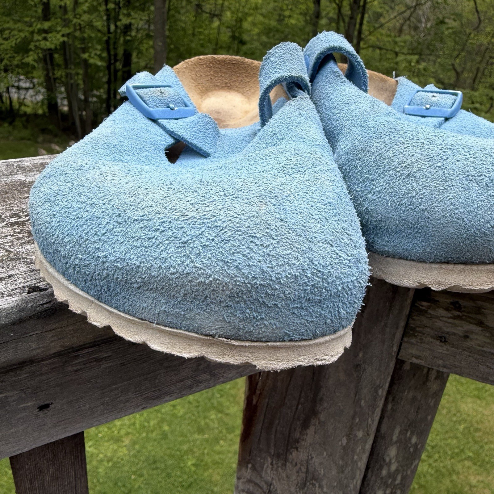 BIRKENSTOCK Sky Blue Suede Leather Boston Clog Unisex Size 39 Regular Wide $142