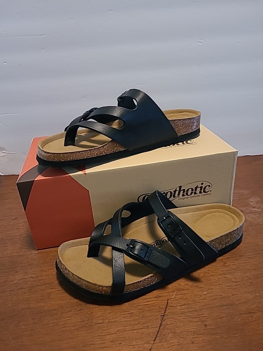 Aerothotic CorkSlides Womens Sz8 Black Synthetic Leather Arch Support PU1105 NIB