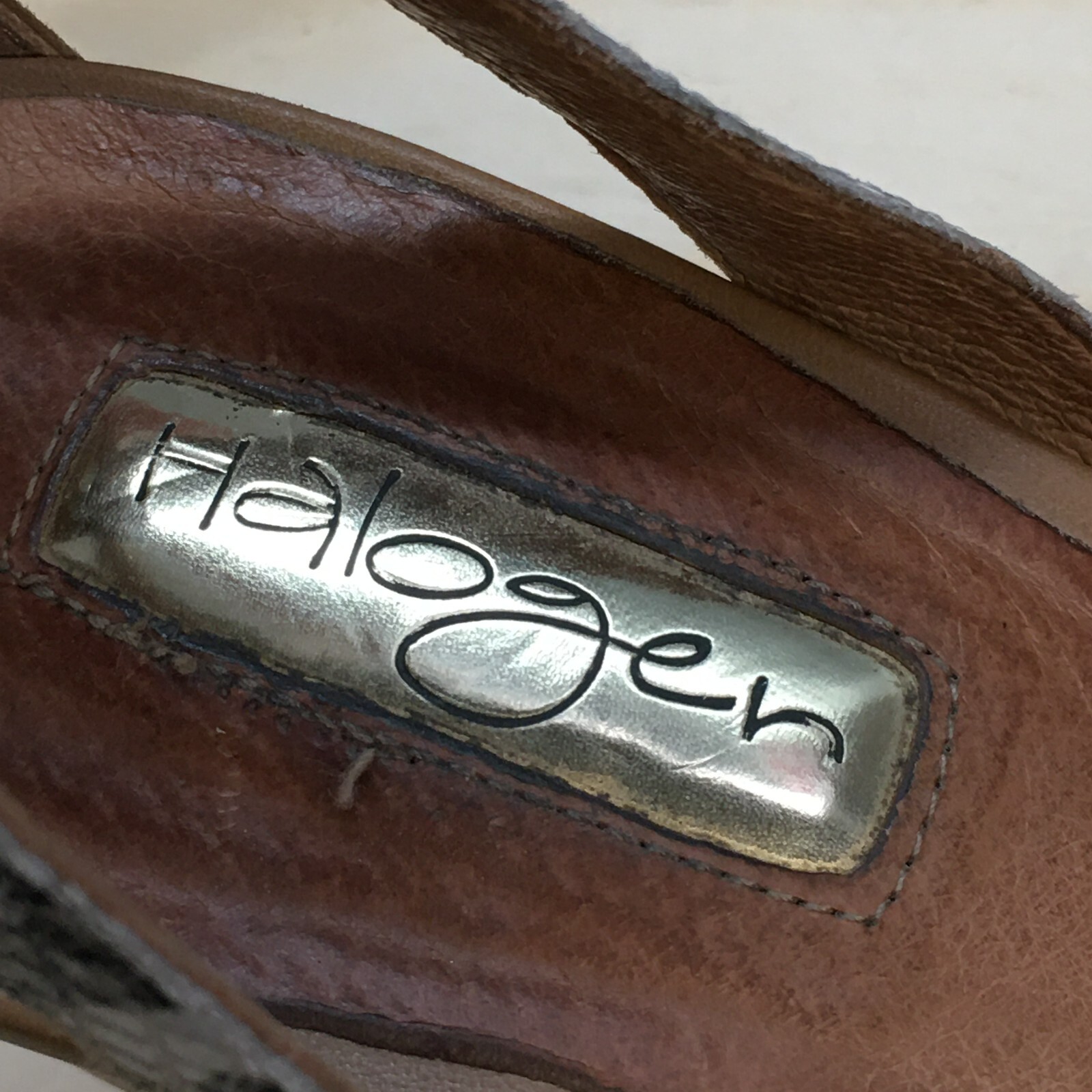 Halogen Sandals Womens 9 M Ankle Straps Brown Leather Heeled Snakeskin Casual