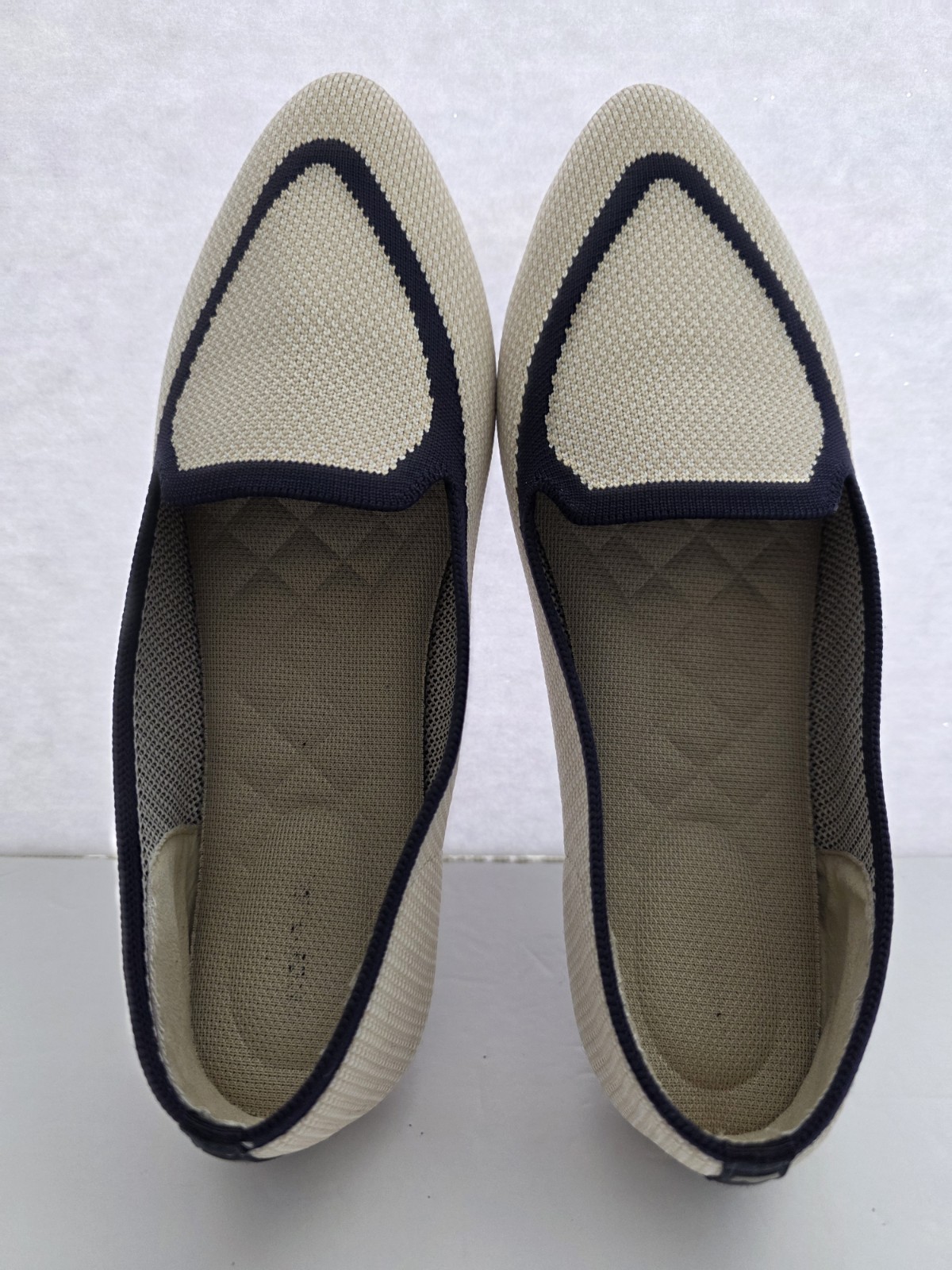 Birdies The Blackbird Eggshell Navy Flats Knit Woven Loafers Slip-ons Size 10