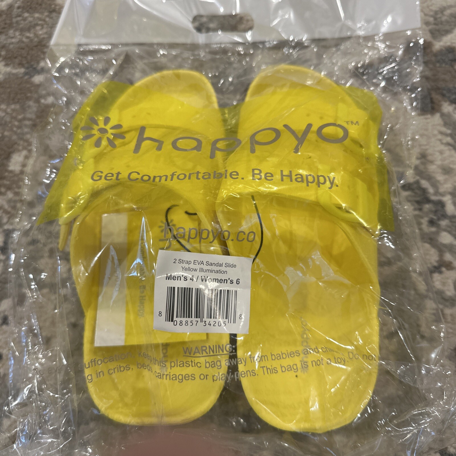 happyo 2 Strap EVA Sandal Slide Yellow Illumination Mens 4 Womens 6