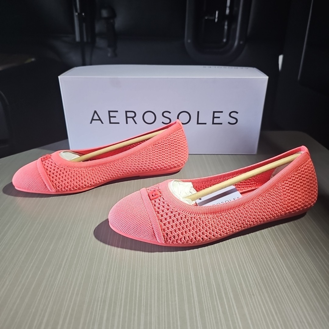 Aerosoles Annelie Knit Fabric Round Toe Ballet Flats Coral Pink Women’s 6W NEW