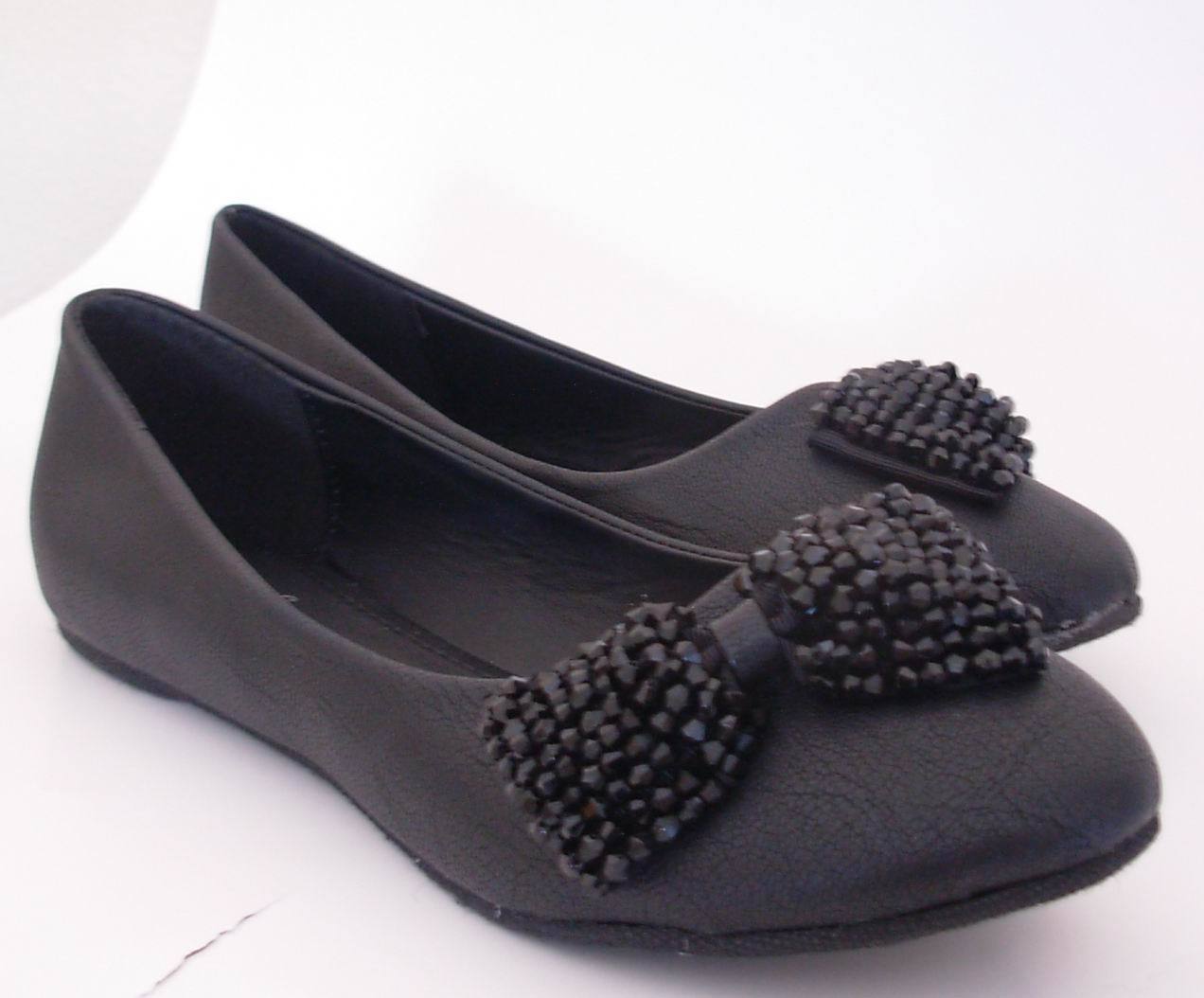 New Fashion Casual Black Ballet Flats Shoes with Sparkling Bow 5-10