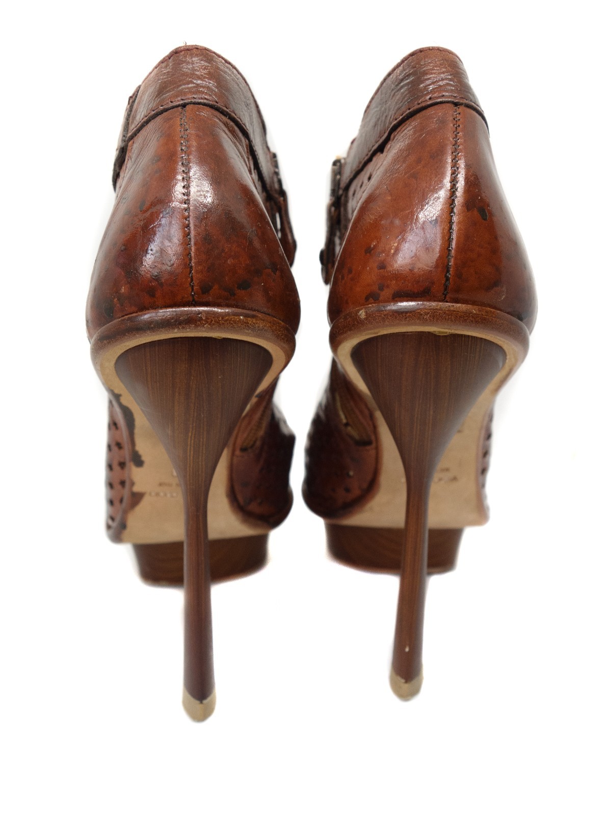 Just Cavalli 00s Y2K Leather Star Perforated Peep-Toe Platform Heels