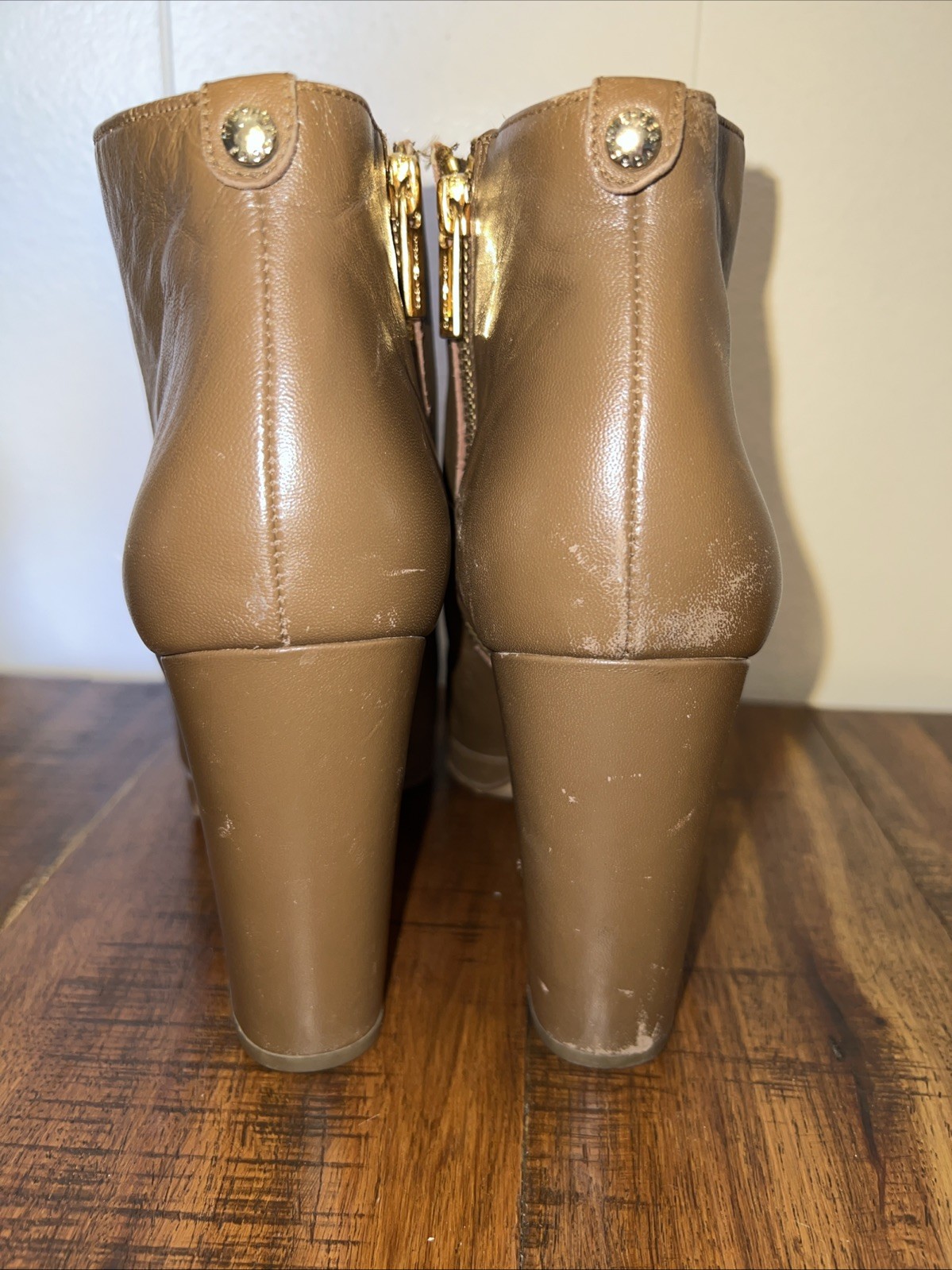 Michael Kors Brown Leather Side Zip Ankle Boots 4”Heels Size 10 VC15F