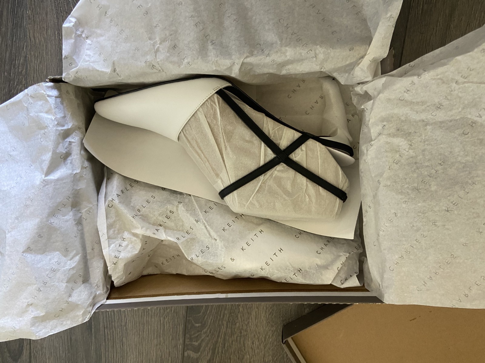 NIB Charles & Keith White Slingback Heels Size 7.5 (38) Covered Style CK1-609200