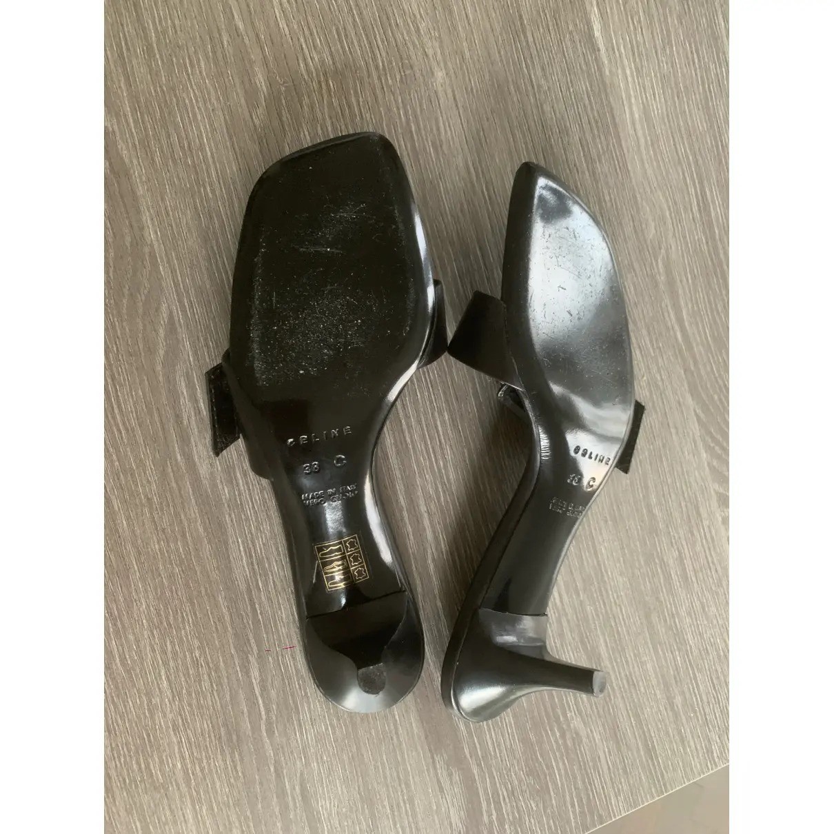New in Box – Vintage Céline Black Leather Buckle Sabot Mules (Size 38)