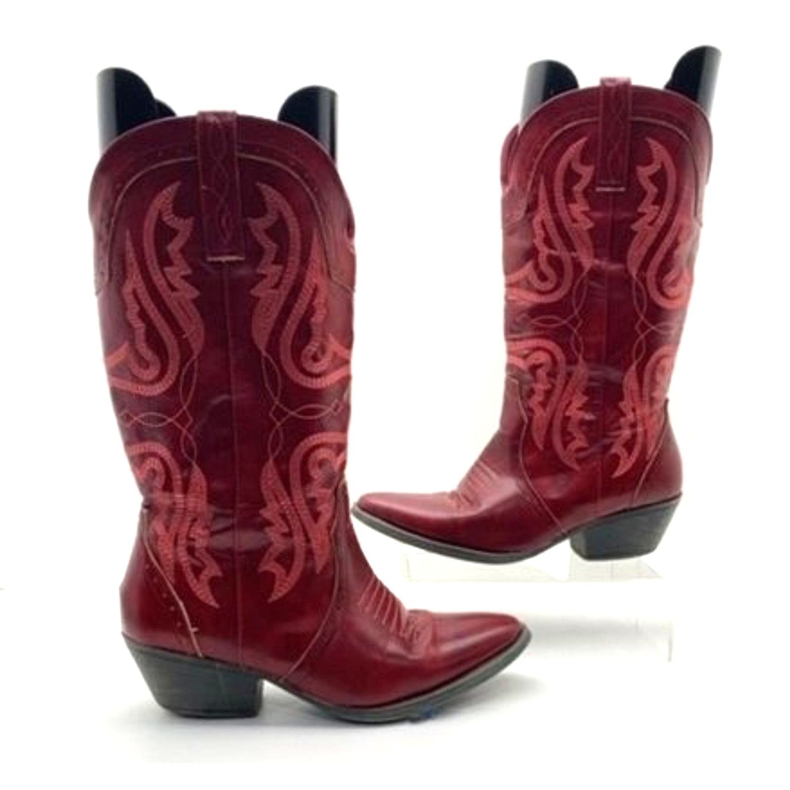 Ferrini Scarlett Red Leather Full Grain Leather Snip Toe Western Cowgirl Boots 8