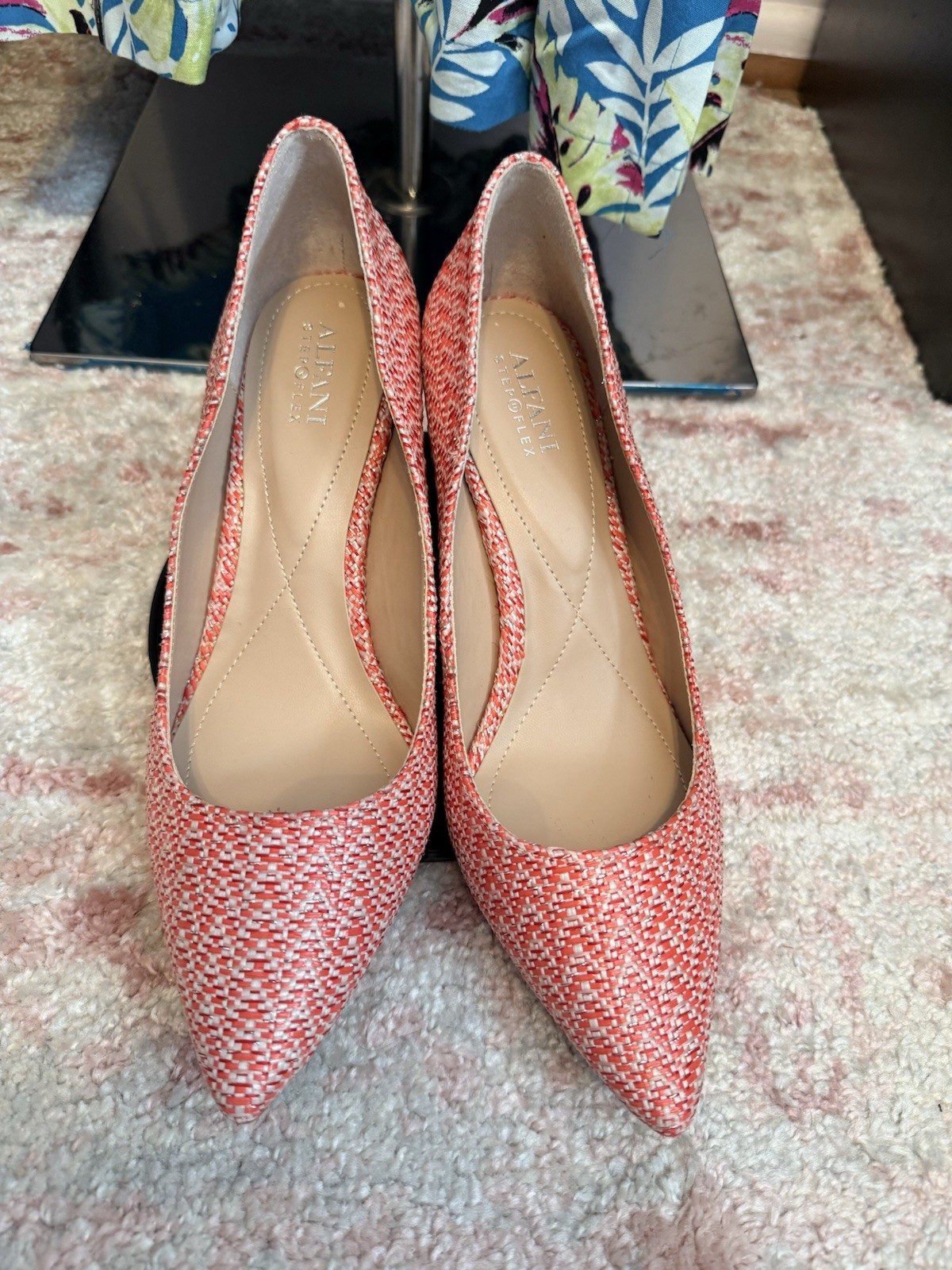 Alfani Red/White Woven Synthetic Pointed Toe Slip On Stiletto Pumps US 9.5