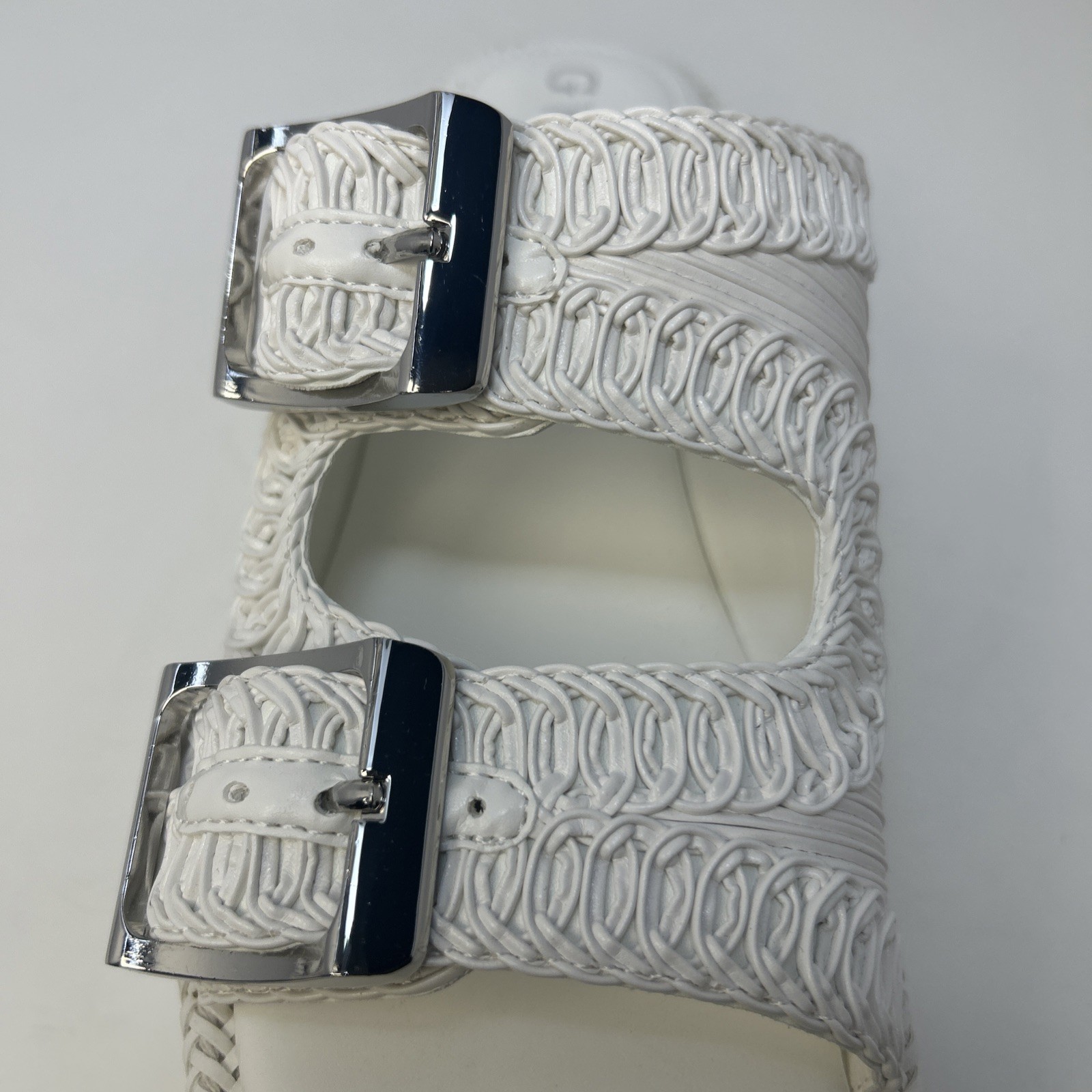 GUESS Binks Woven Platform Sandals Ivory White Double Buckle Wedge Size 10M NIB