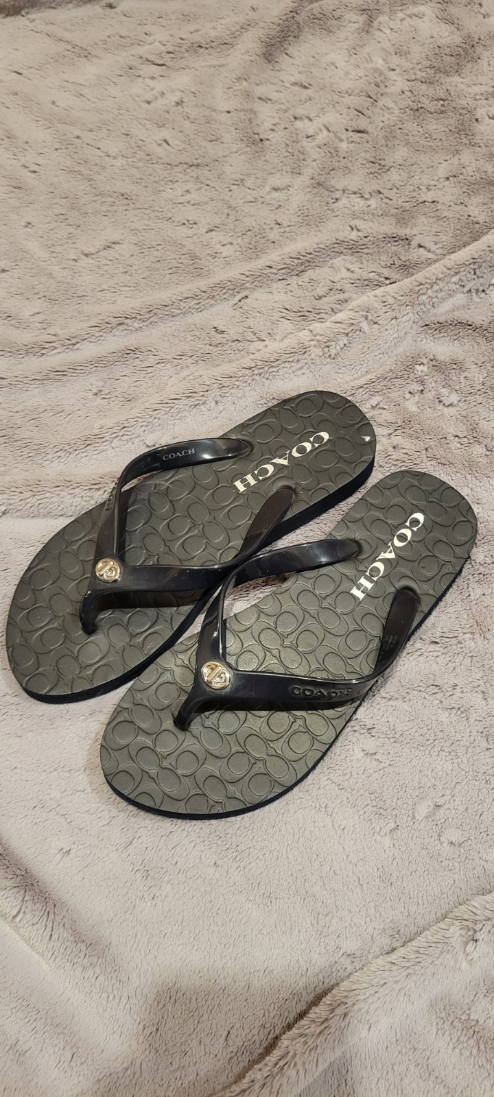 COACH Abbigail Jelly Flip Flops Womens 5 Black Logo Thong Sandals EU 35 Summer