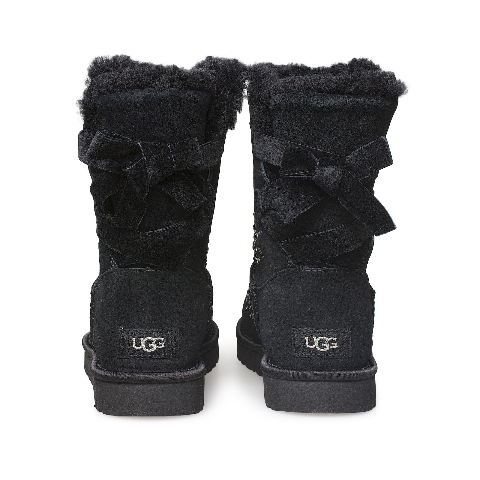UGG CLASSIC GALAXY BLING SHORT BLACK SUEDE BOW WOMEN’S BOOTS SIZE US 7/UK 5 NEW