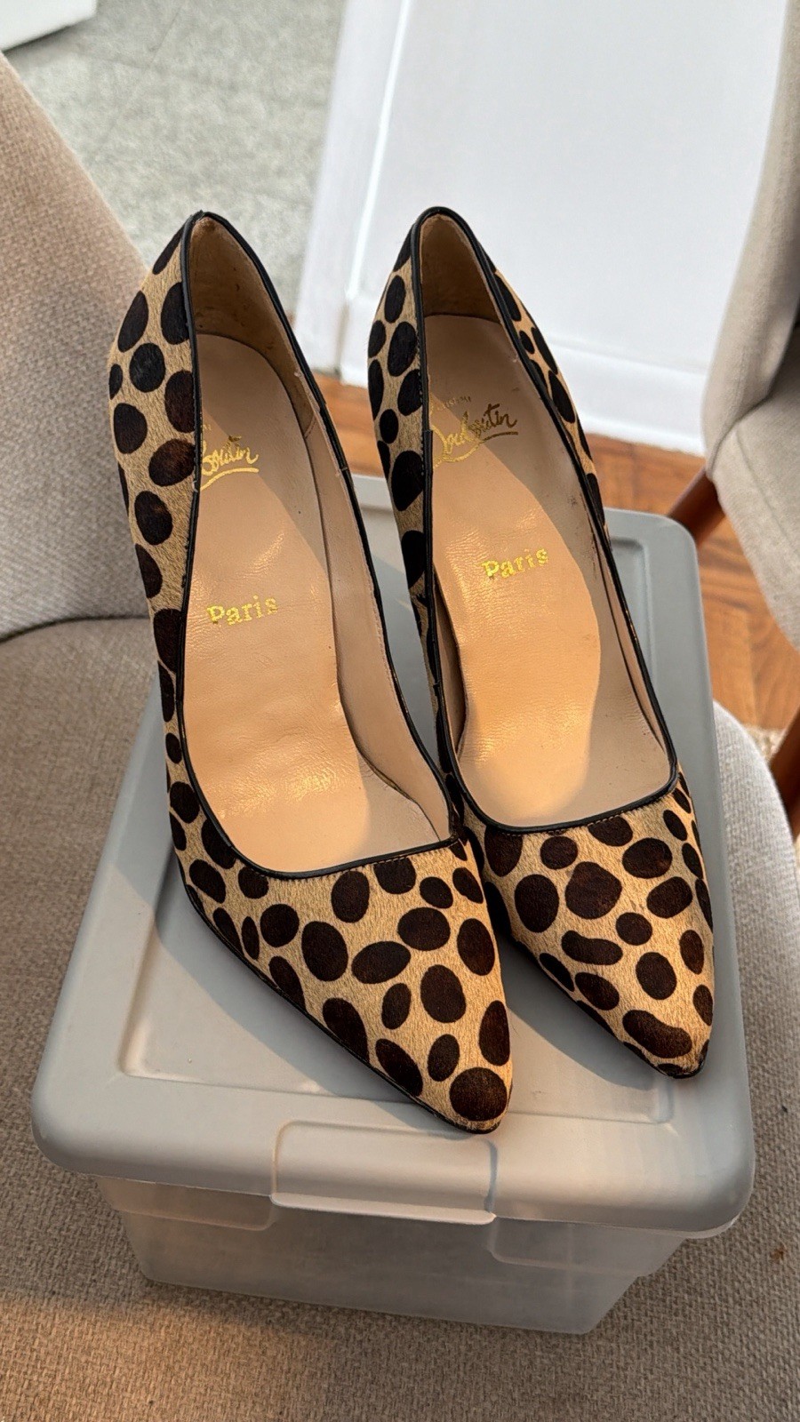 Christian Louboutin Kate Leopard Pony Hair Heels 42 Pumps Red Sole Made In Italy