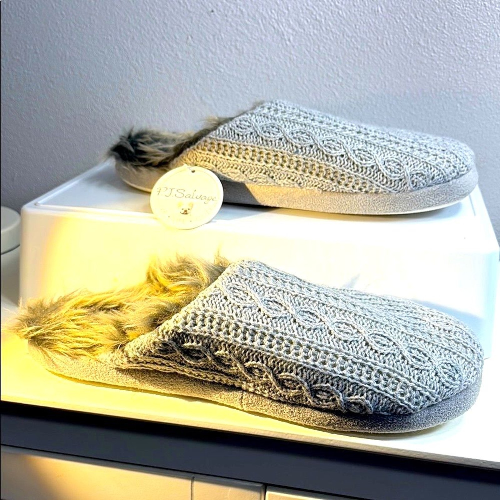 NWT PJ Salvage Gray Knit Slippers Women’s M/L