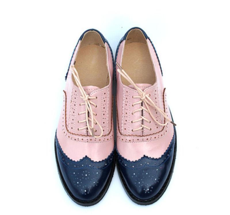 New Women Brogue Carved Lace Up Shoes Oxfords Round Toe Hollow Out Colorful R246