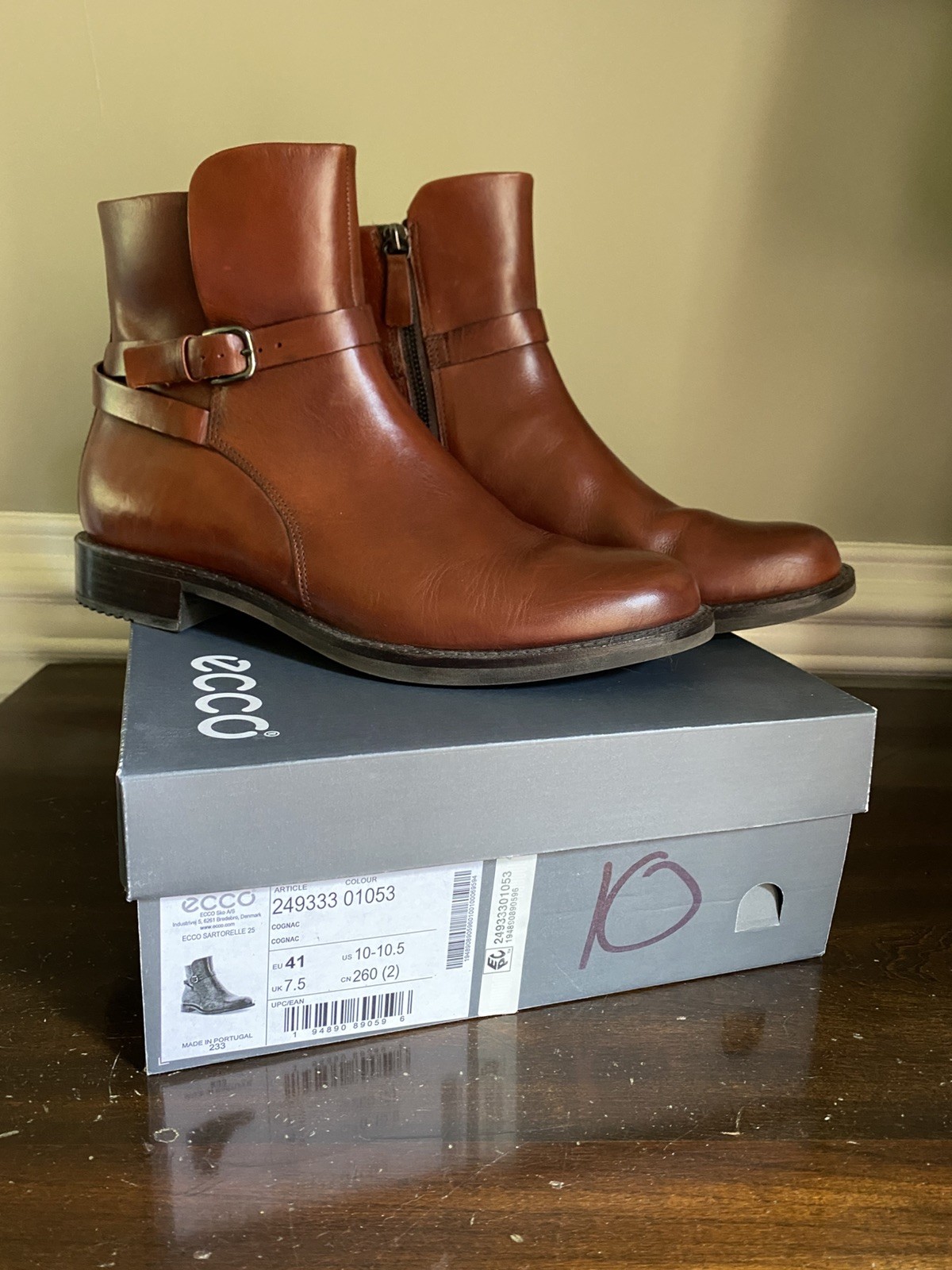 Ecco Women’s Sartorelle 25 Ankle Boot Side Zip EU 41 US 10-10.5 Cognac Brown