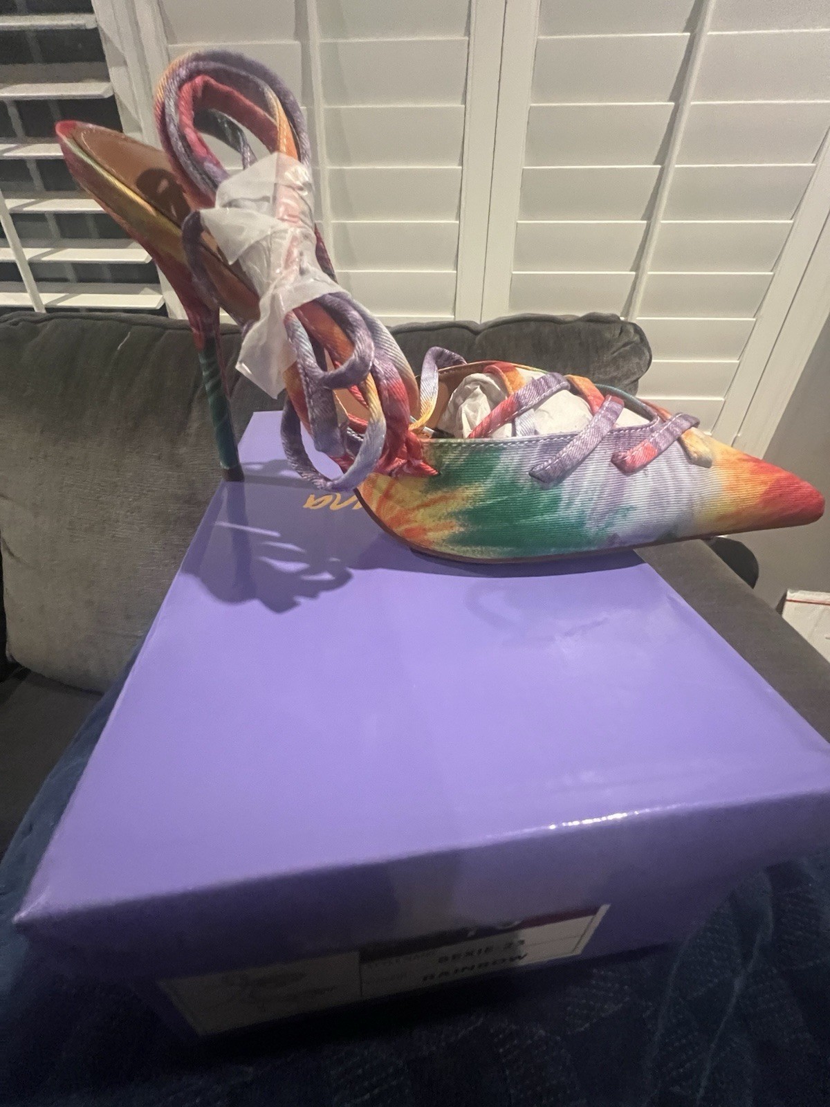 Women’s 10M Multicolor Tie-Dye Strappy Ankle Strap Buckle Pointed Toe Heels