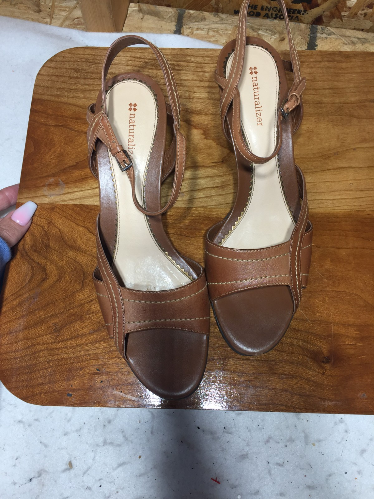 Naturalizer Leather Slingback Sandals Womens 10N Brown Stacked Heel Buckle