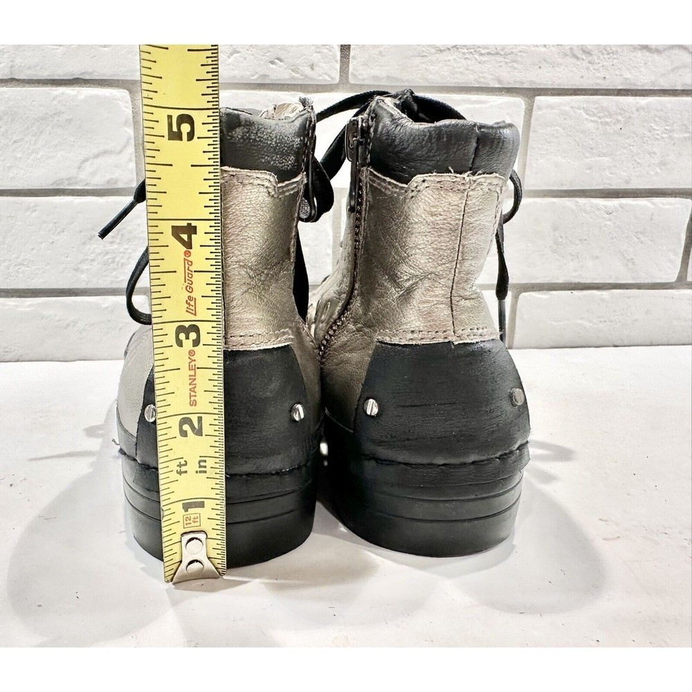 Crime London Silver Leather Distressed Studded Zipper High Top Sneakers 36/6