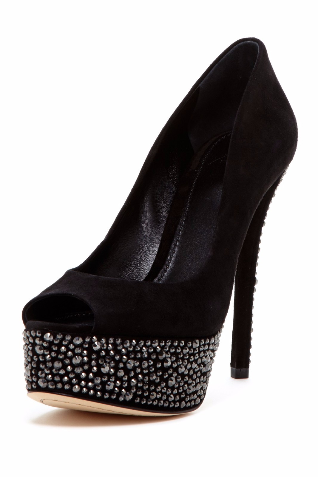 B Brian Atwood Women’s 9.5 Size Black Crystal Suede Platform Pumps Heel Shoes