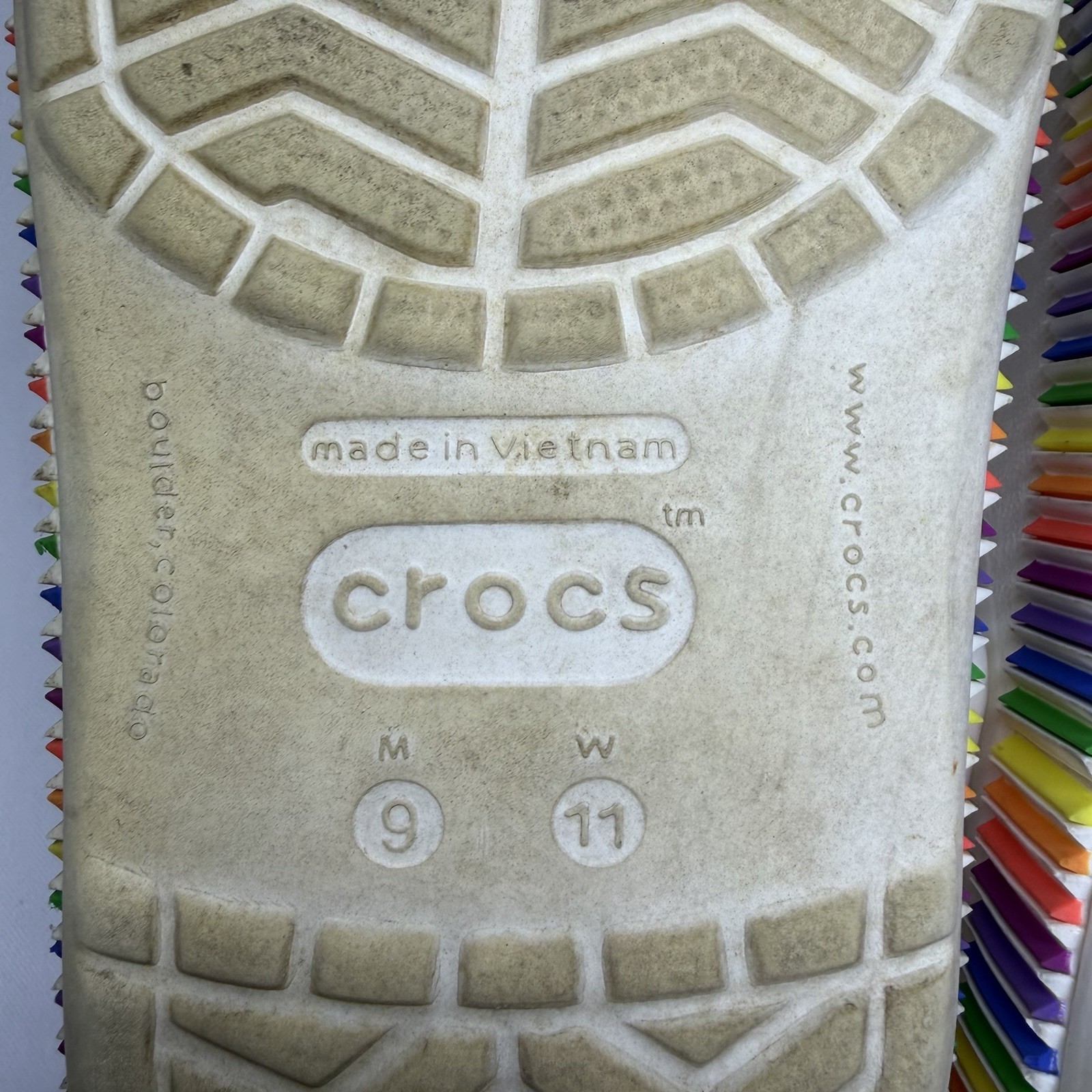 Crocs Classic Clog Shoes Womens 11 Mens 9 White Rainbow Pride Band Slip On