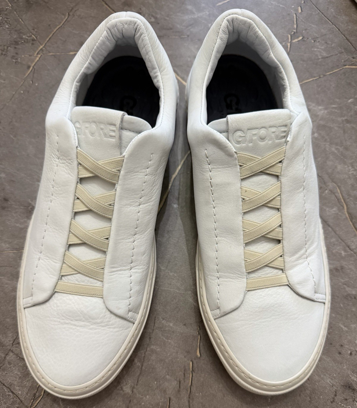 G/FORE White Leather Lace-Up Sneakers unisex US W8.5 M7 EU 40 Logo Accents