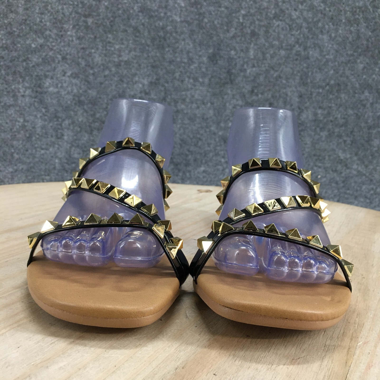Mercer And Madison Sandals Womens 6.5 Studded ZStrap Slip On Flats Slide Brown