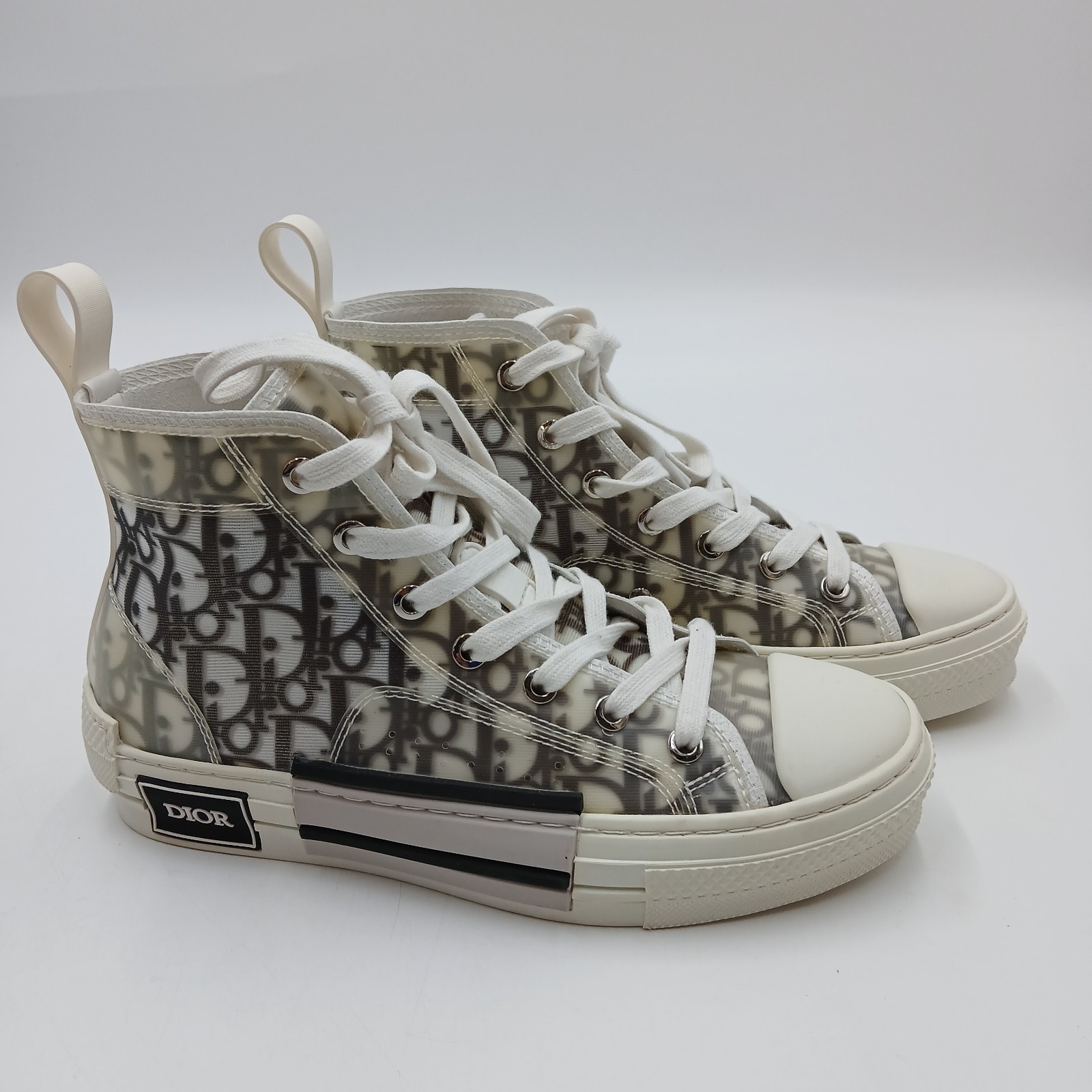 Christian Dior B23 High Top Oblique Sneakers Womens Size 38 White Transparent 8
