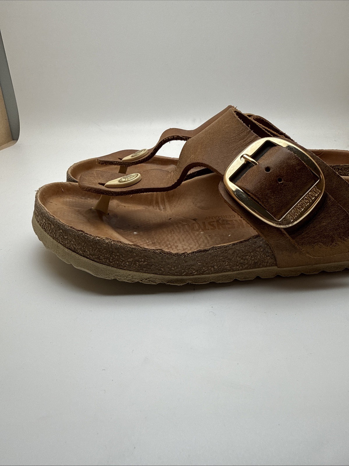 Birkenstock Gizeh Big Buckle Oiled Leather Thong Sandals 38(US 7)Cognac Germany