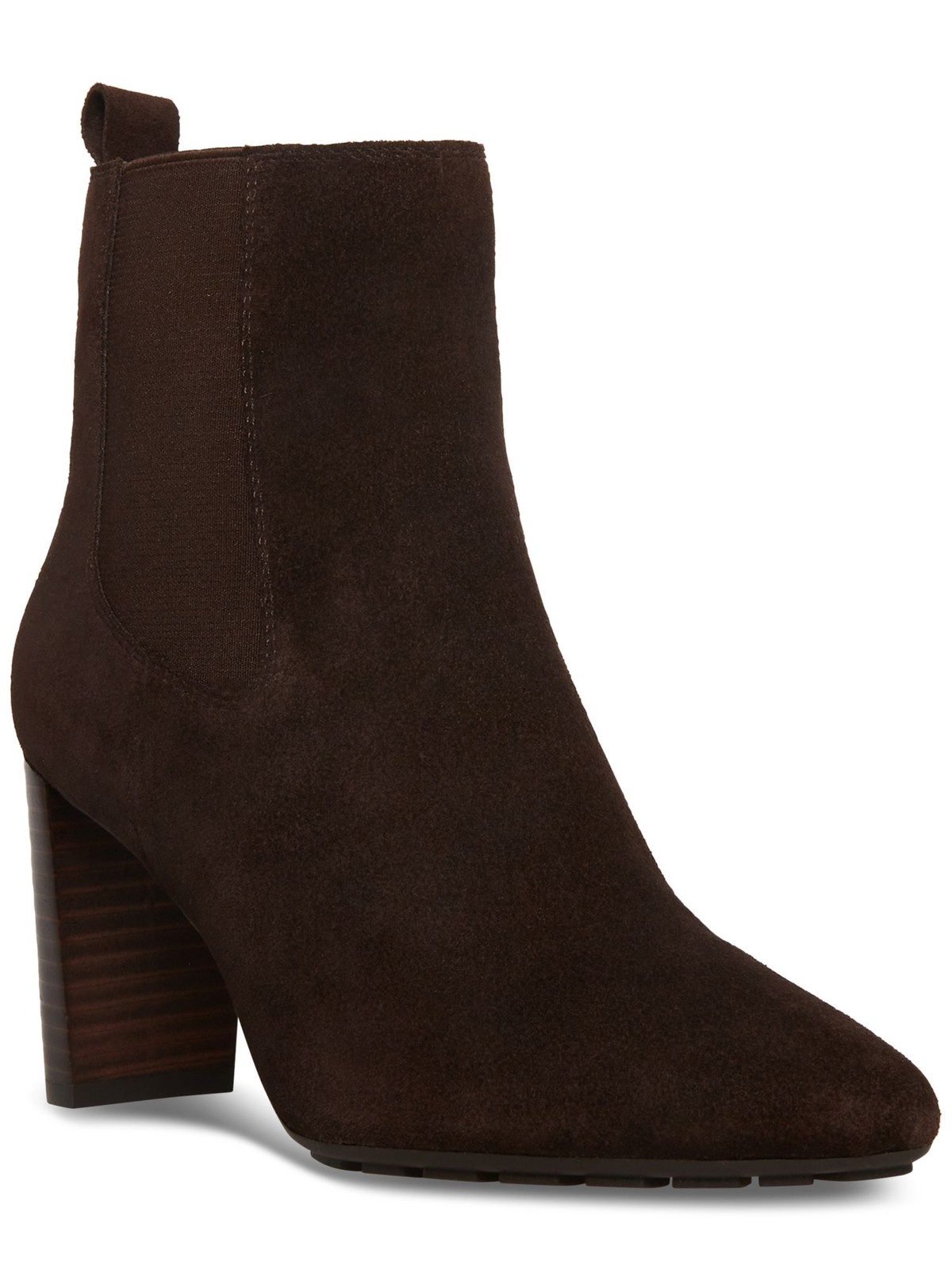 AQUA COLLEGE Womens Brown Back Pull-Tab Katlyn Stacked Heel Suede Chelsea 9.5 M