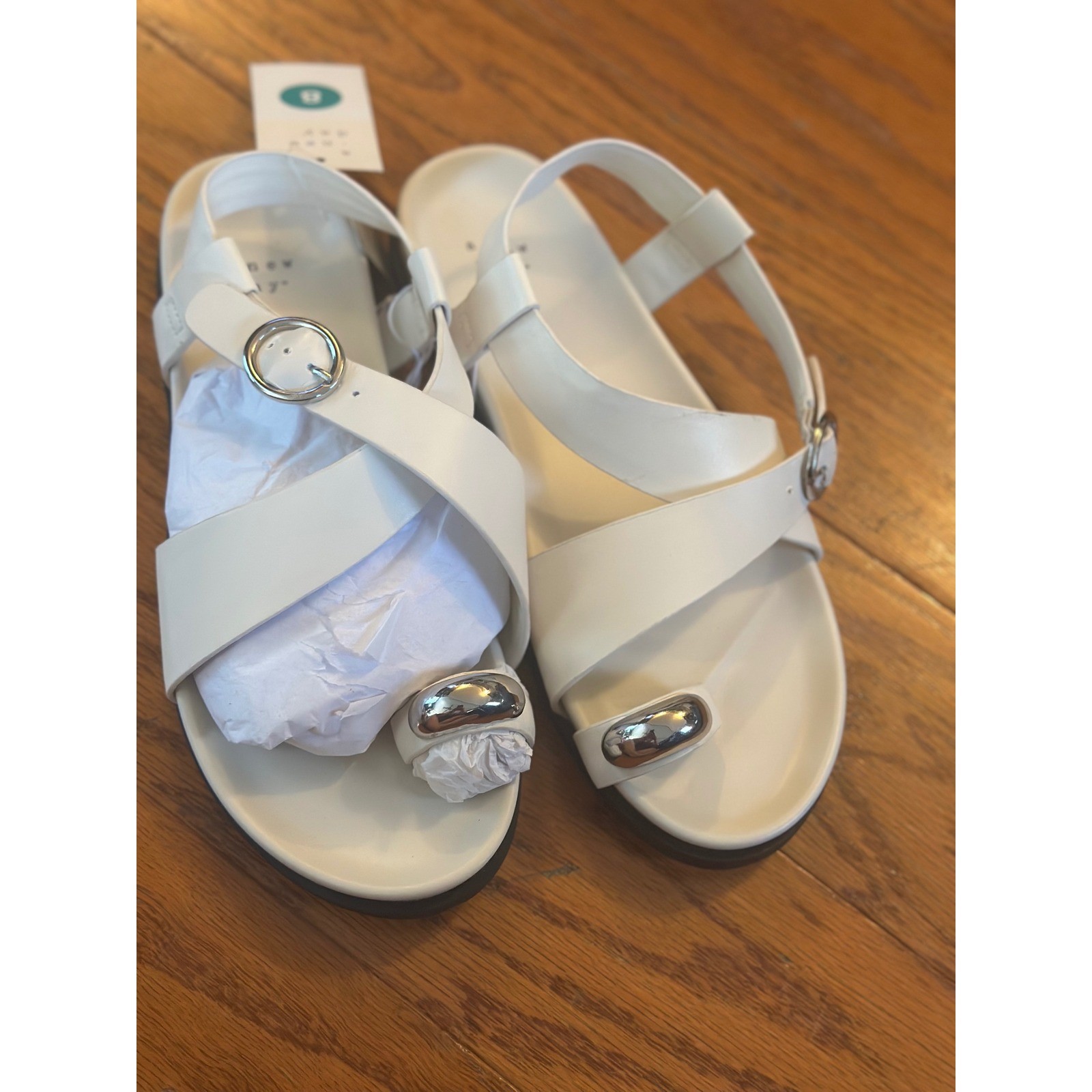 A New Day Penelope Bone White Toe Ring Slingback Sandals Womens 8 New