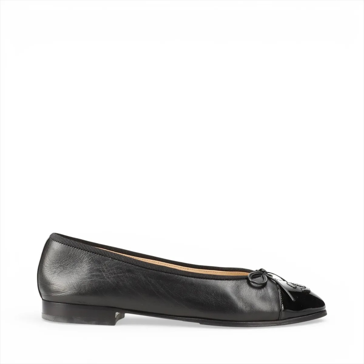 Chanel Coco Mark Leather & patent Flat Pumps 35 1/2 Ladies’ Black G02819 Lift re