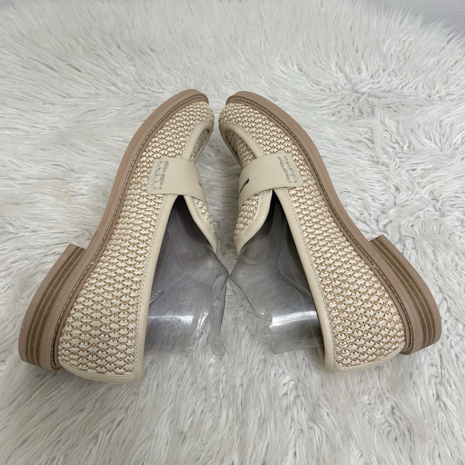 Dolce Vita Beige Hanya Loafers Woven Raffia Textile Size 9.5M Preppy Coastal