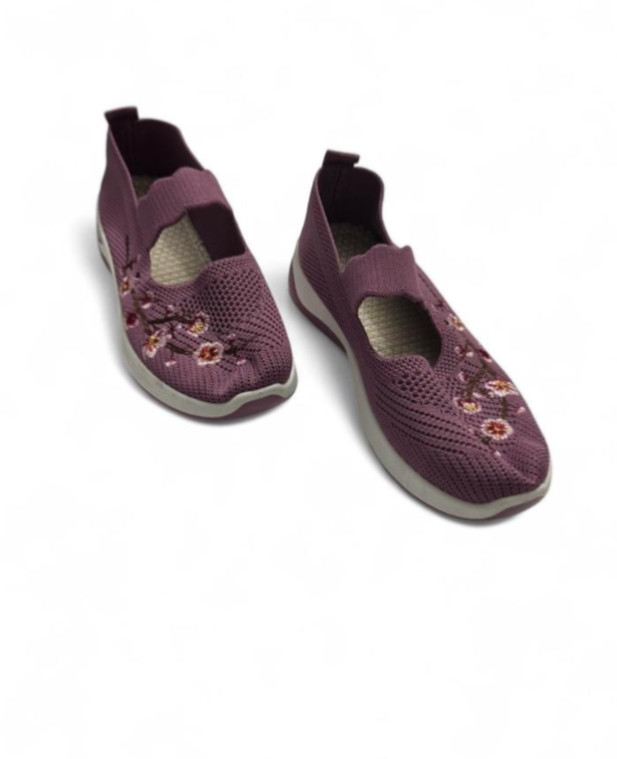 Women Sneakers Comfort Shoes Size 6.5 Cotton Mesh Flats Floral Embroidered New