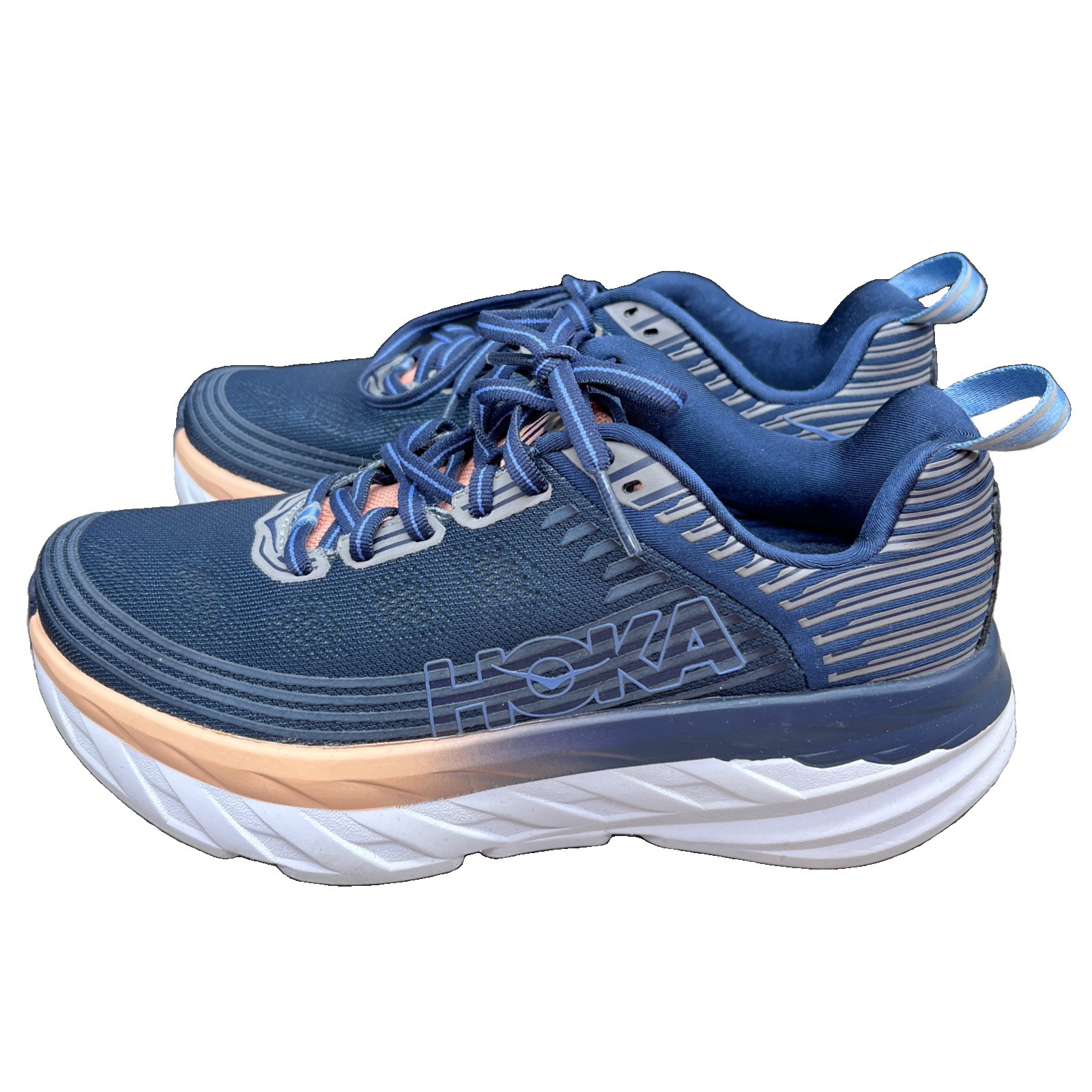 Hoka One One Bondi 6 Women’s Size 7 Running Shoes Navy Blue Salmon GREAT