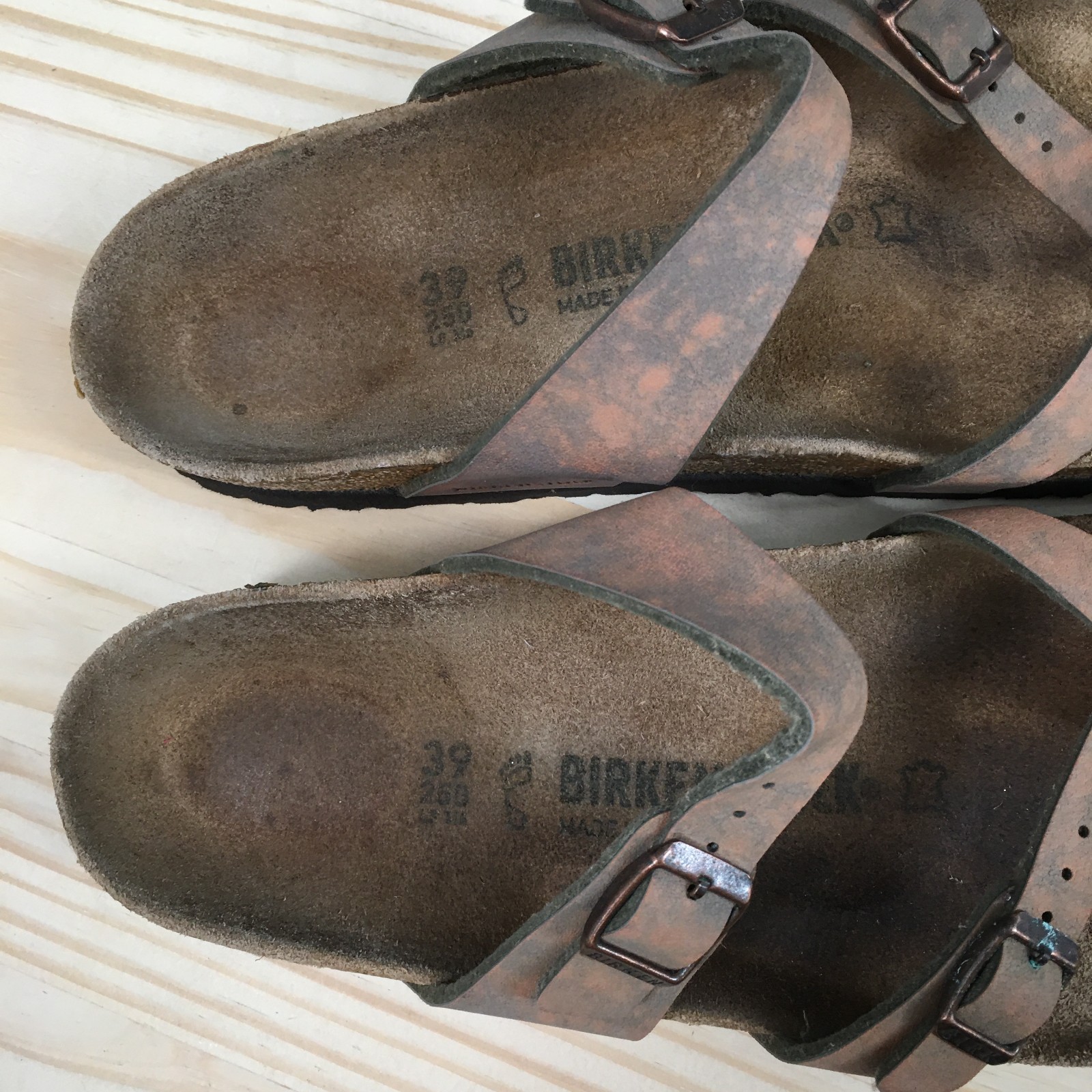 Birkenstock Mayari Sandals Womens 39 Narrow Slide Slip On Leather Brown Gray