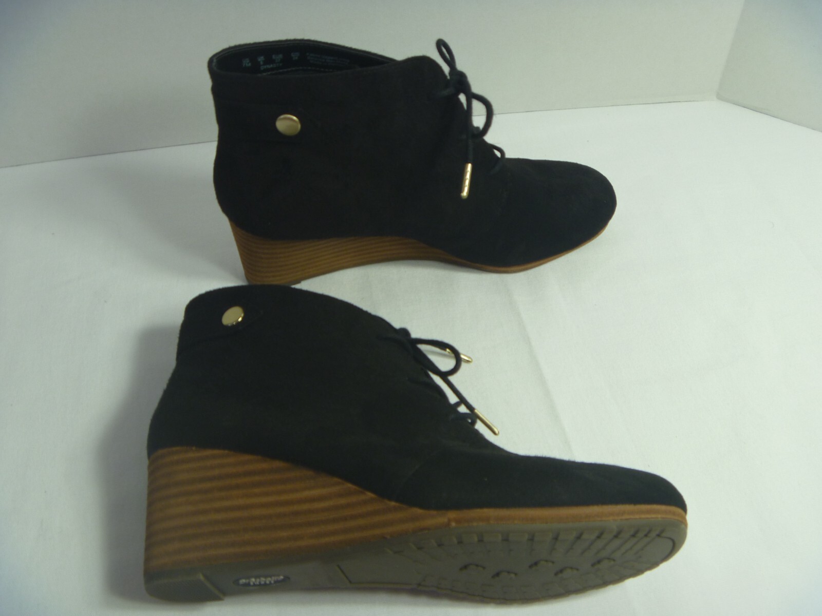 Dr Scholls Ankle Bootie Women Size 7 Black Faux Suede Lace Up Wedge Shoes