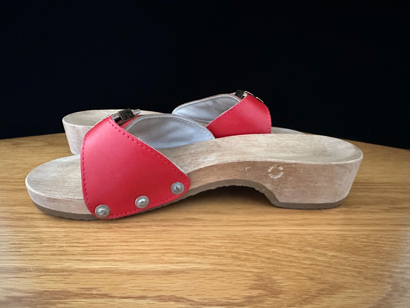 Dr Scholl’s Wood & Leather Exercise Sandals Red Made in Austria Size 7